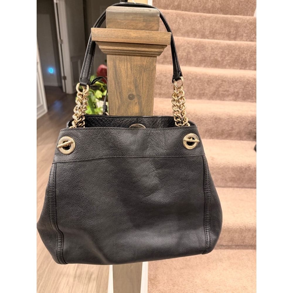 Womens Coach Black Leather Chain Satchel Shoulder Bag Gold Hardware Designer Lux - Picture 9 of 10